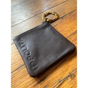 IPPOLITA Brown Leather Coin Purse w/Embossed Logo